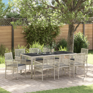 vidaXL Tuin eettafelset 9 pcs Lichtgrijs poly rattan