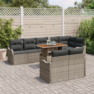 vidaXL 9-delige tuinsofa set met grijze polyester rattan kussens