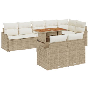 vidaXL 9-delige tuinsofa set met kussens, beige poly rattan