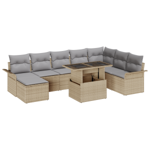 vidaXL 9-delige tuinsofa set met kussens in Beige Poly Rattan