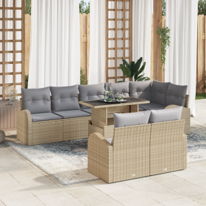 vidaXL Tuin Sofa Set met opslag 9 pcs Beige en Licht Grijs poly rattan