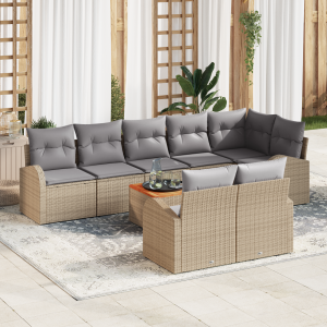 vidaXL 9-delige tuinsofa set met kussens in beige van poly rattan en acacia
