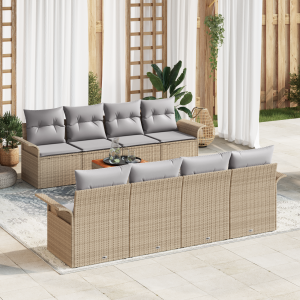 vidaXL 9-delige tuinsofa set met kussens in beige, van poly rattan en acacia