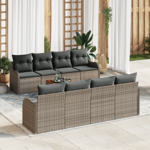 vidaXL 9-delige tuinsofa set met kussens in het grijs van poly rattan en acacia