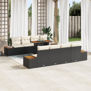 vidaXL 9-delige tuinsofa set met kussens in zwart poly rattan