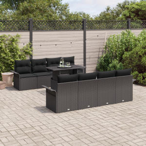 vidaXL Tuin Sofa Set met kussen 9 pcs Zwart poly rattan