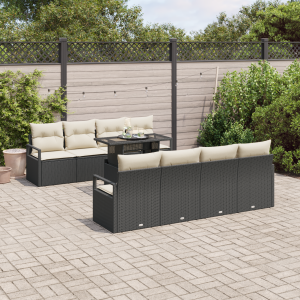 vidaXL Tuin Sofa Set met opslag 9 pcs Zwart en Crème poly rattan