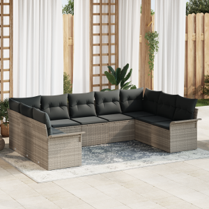 vidaXL Tuin Sofa Set met opslag 9 pcs Lichtgrijs poly rattan