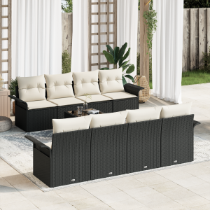 vidaXL Tuin Sofa Set met kussen 9 pcs Zwart en Crème poly rattan