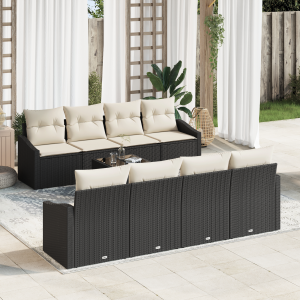 vidaXL Bankstel met kussen met kussen 9 pcs Zwart en Crème poly rattan