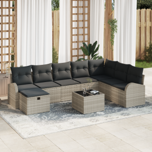 vidaXL Bankstel met kussen met opslag Lichtgrijs poly rattan