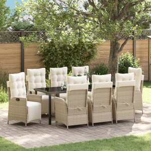 vidaXL 9-delige tuintafelset Beige Poly Rattan