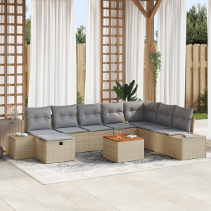 vidaXL 9-delige tuinzitset met kussens in beige poly rattan