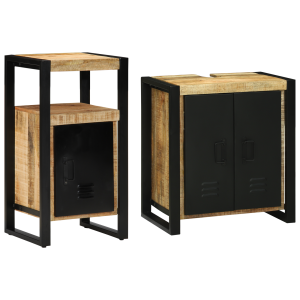 vidaXL Badkamermeubelset 2 pcs Bruin en zwart Massief Mango Hout