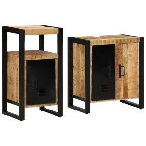 vidaXL Badkamermeubelset 2 pcs Bruin en zwart Massief Mango Hout