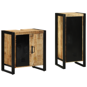 vidaXL Badkamermeubelset 2 pcs Bruin en zwart Massief Mango Hout