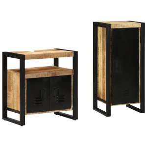 vidaXL Badkamermeubelset 2 pcs Bruin en zwart Massief Mango Hout