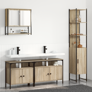 vidaXL Badkamermeubelset met plank Wandgemonteerd met opslag met de deur met spiegel 4 pcs Sonoma eiken Medium