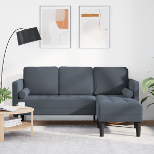 vidaXL Bank 3-zits met poef L-vormig 160 cm fluweel donkergrijs