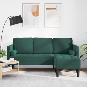 vidaXL Bank 3-zits met poef L-vormig 160 cm fluweel donkergroen