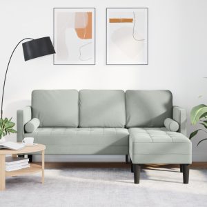 vidaXL Bank 3-zits met poef L-vormig 160 cm fluweel lichtgrijs
