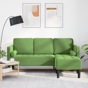 vidaXL Bank 3-zits met poef L-vormig 160 cm fluweel lichtgroen