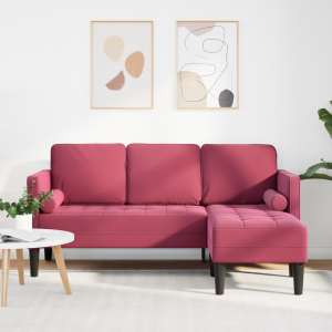 vidaXL Bank 3-zits met poef L-vormig 160 cm fluweel wijnrood