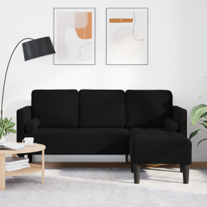 vidaXL Bank 3-zits met poef L-vormig 160 cm fluweel zwart