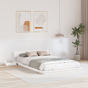 vidaXL Bed Frame met Nachtkastjes Wit 135x190cm Massief Hout