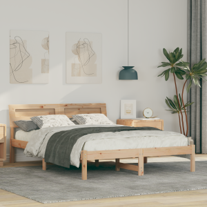 vidaXL Bedframe met hoofdeinde Bruin 140 x 190 cm Massief grenenhout