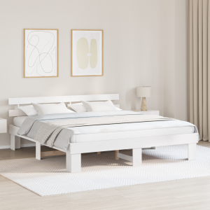 vidaXL Bedframe met hoofdeinde Wit 200 x 200 cm Massief grenenhout