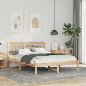 vidaXL Bedframe met hoofdeinde Bruin 140 x 190 cm Massief grenenhout