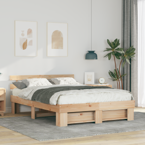 vidaXL Bedframe met hoofdeinde Bruin 150 x 200 cm Massief grenenhout