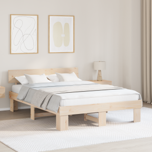 vidaXL Bedframe met hoofdeinde Naturel 150 x 200 cm Massief grenenhout