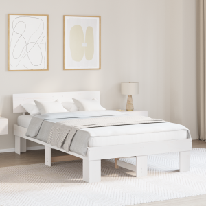 vidaXL Bedframe met hoofdeinde Wit 135 x 190 cm Massief grenenhout