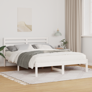 vidaXL Bedframe met hoofdeinde Wit 135 x 190 cm Massief grenenhout