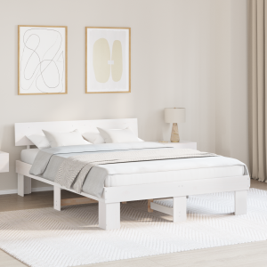 vidaXL Bedframe met hoofdeinde Wit 150 x 200 cm Massief grenenhout
