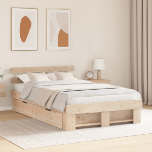 vidaXL Bedframe met lade met hoofdeinde met opslag Bruin 120 x 200 cm Grenenhout