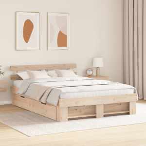 vidaXL Bedframe met lade met hoofdeinde met opslag Bruin 140 x 200 cm Massief grenenhout