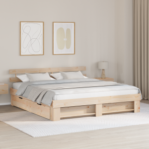vidaXL Bedframe met lade met hoofdeinde met opslag Bruin 180 x 200 cm Massief grenenhout