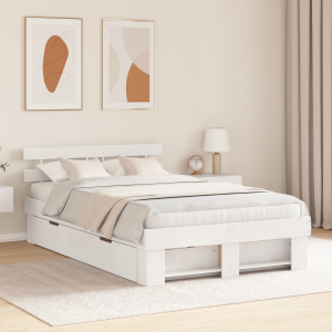 vidaXL Bedframe met lade met hoofdeinde met opslag Wit 140 x 190 cm Massief grenenhout