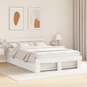 vidaXL Bedframe met lade met hoofdeinde met opslag Wit 160 x 200 cm Massief grenenhout