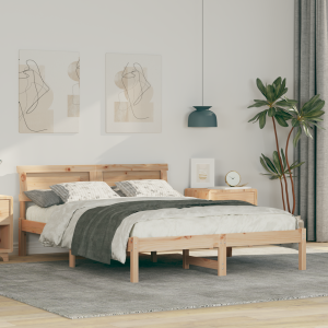 vidaXL Bedframe met hoofdeinde Bruin 140 x 190 cm Massief grenenhout