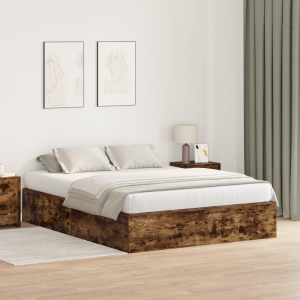 vidaXL Opbergbedframe Gerookt eiken 150 x 200 cm Bewerkt hout