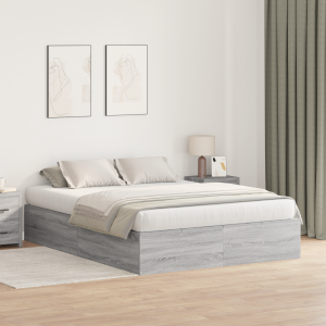 vidaXL Opbergbedframe Grijs Sonoma 135 x 190 cm Bewerkt hout