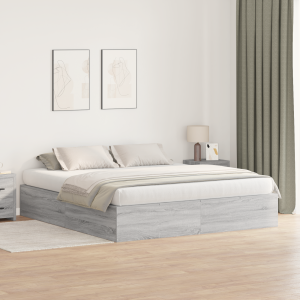 vidaXL Opbergbedframe Grijs Sonoma 200 x 200 cm Bewerkt hout