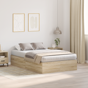 vidaXL Opbergbedframe Sonoma Eiken 120 x 190 cm Bewerkt hout