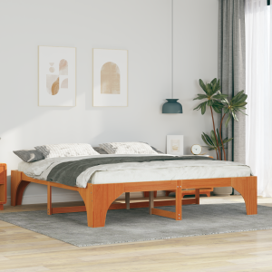 vidaXL Bedframe met opslag Bruin 200 x 200 cm Massief grenenhout