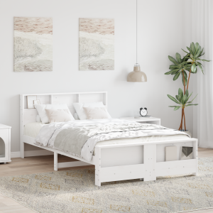 vidaXL Bedframe met hoofdeinde Wit 135 x 190 cm Bewerkt hout