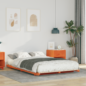 vidaXL Bedframe Wasbruin 135 x 190 cm Massief grenenhout